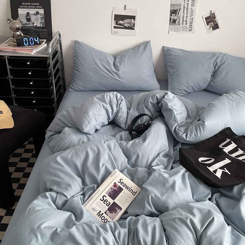 2024 nueva serie de cuatro piezas de mezcla y combinación de color sólido de algodón lavado de peso alto