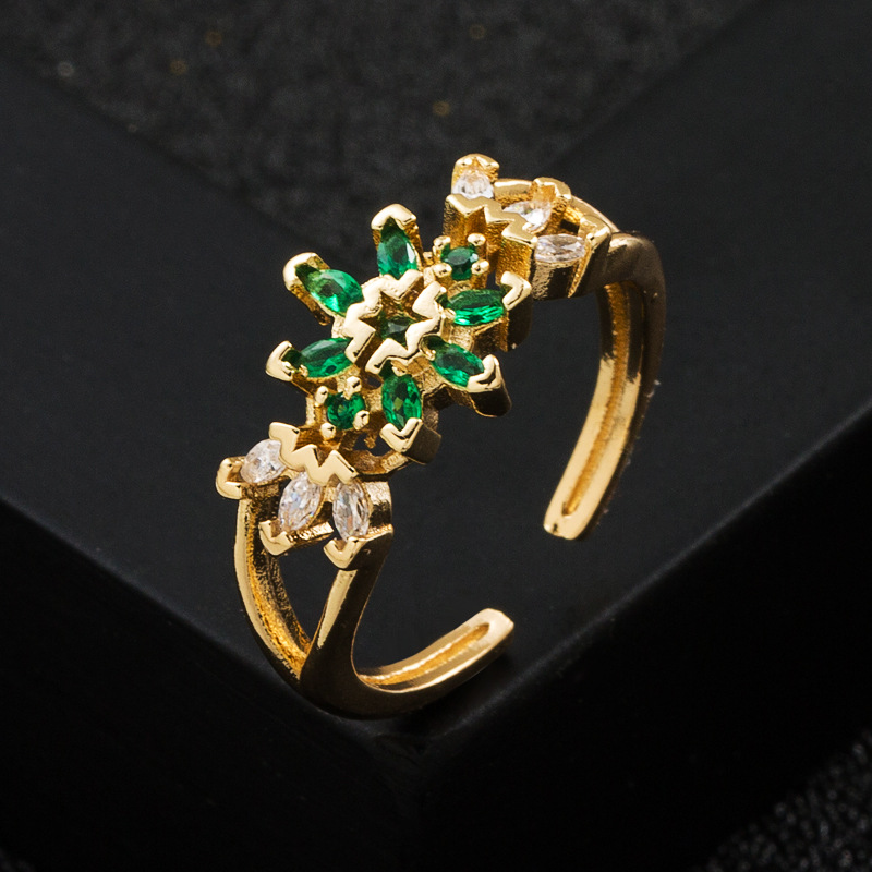 Fashion New Copper Gold-plated Micro Inlaid Zircon Flower-shaped Ring Female display picture 5