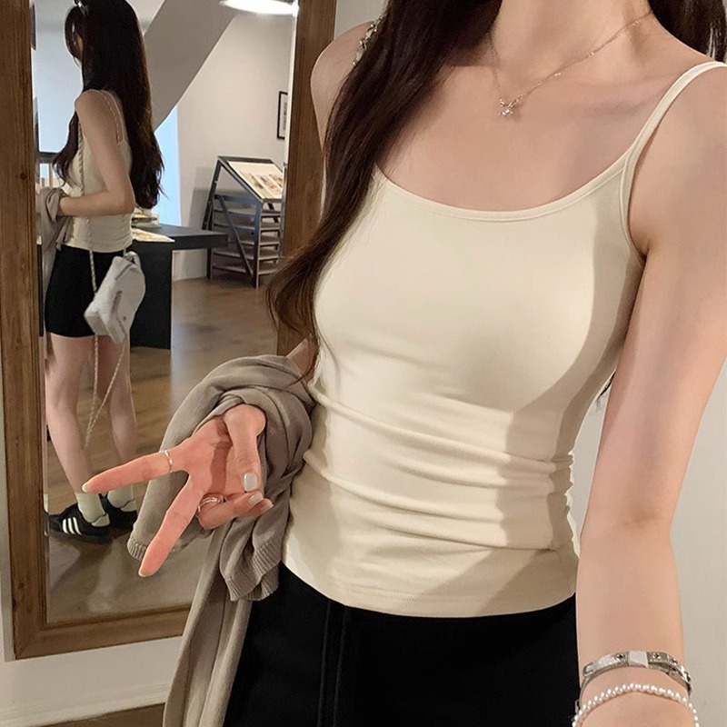 White Camisole Women's 2024 New Style Inner Wear Beautiful Back Bra One-piece Base with Chest Pad Outer Wear Top