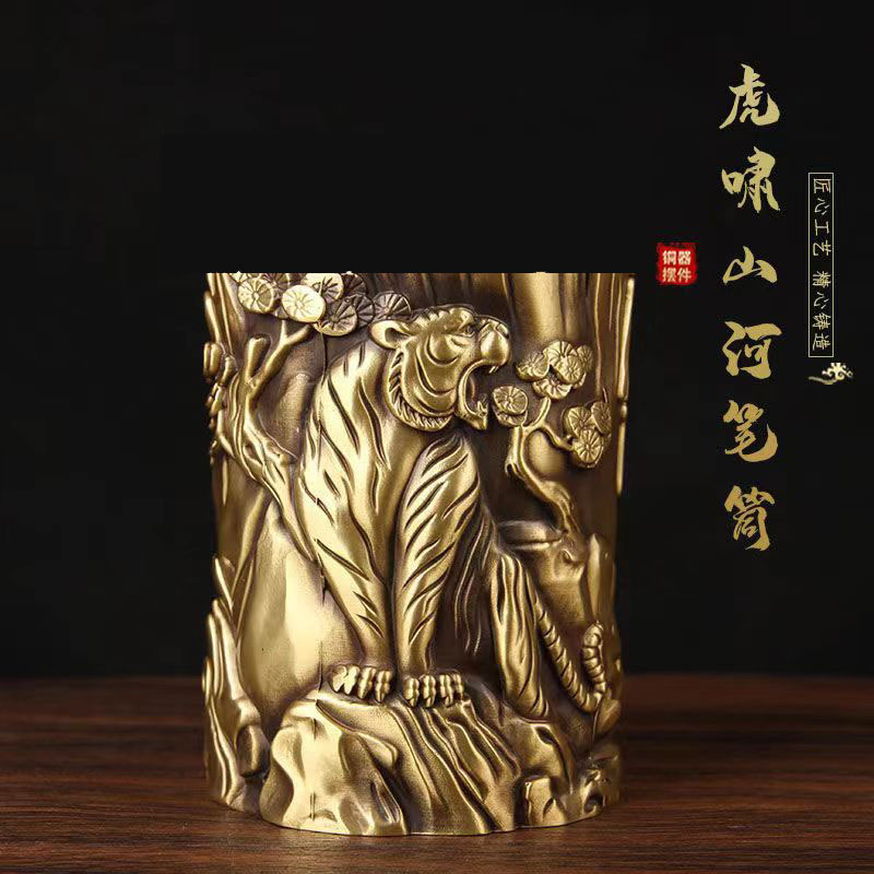 제조 업체 도매 황동 호랑이 호랑이 펜 홀더 홈 오피스 펜 홀더 장식 선물 장식품