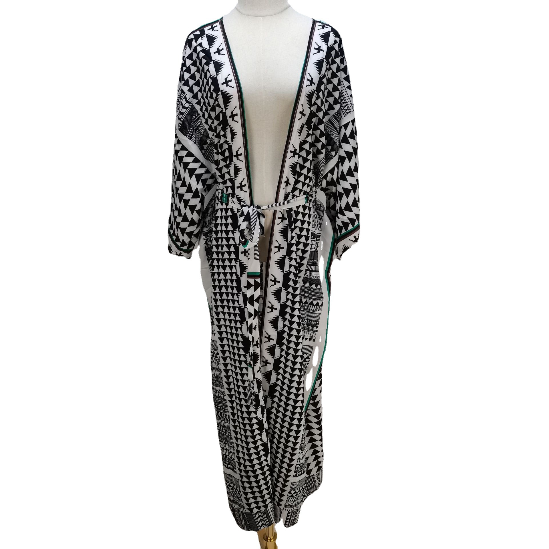 Europa y América kimono cardigan suelta más cinturón playa ropa de protección solar vacaciones bikini blusa 1D45