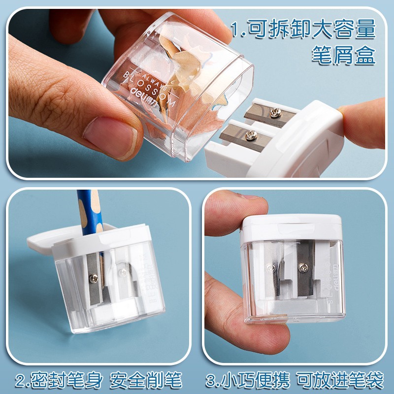 Deli Sacapuntas de lápiz para niños de doble agujero de la pluma de giro de la escuela primaria de jardín de infantes manual de afilado negrita sacapuntas especiales al por mayor