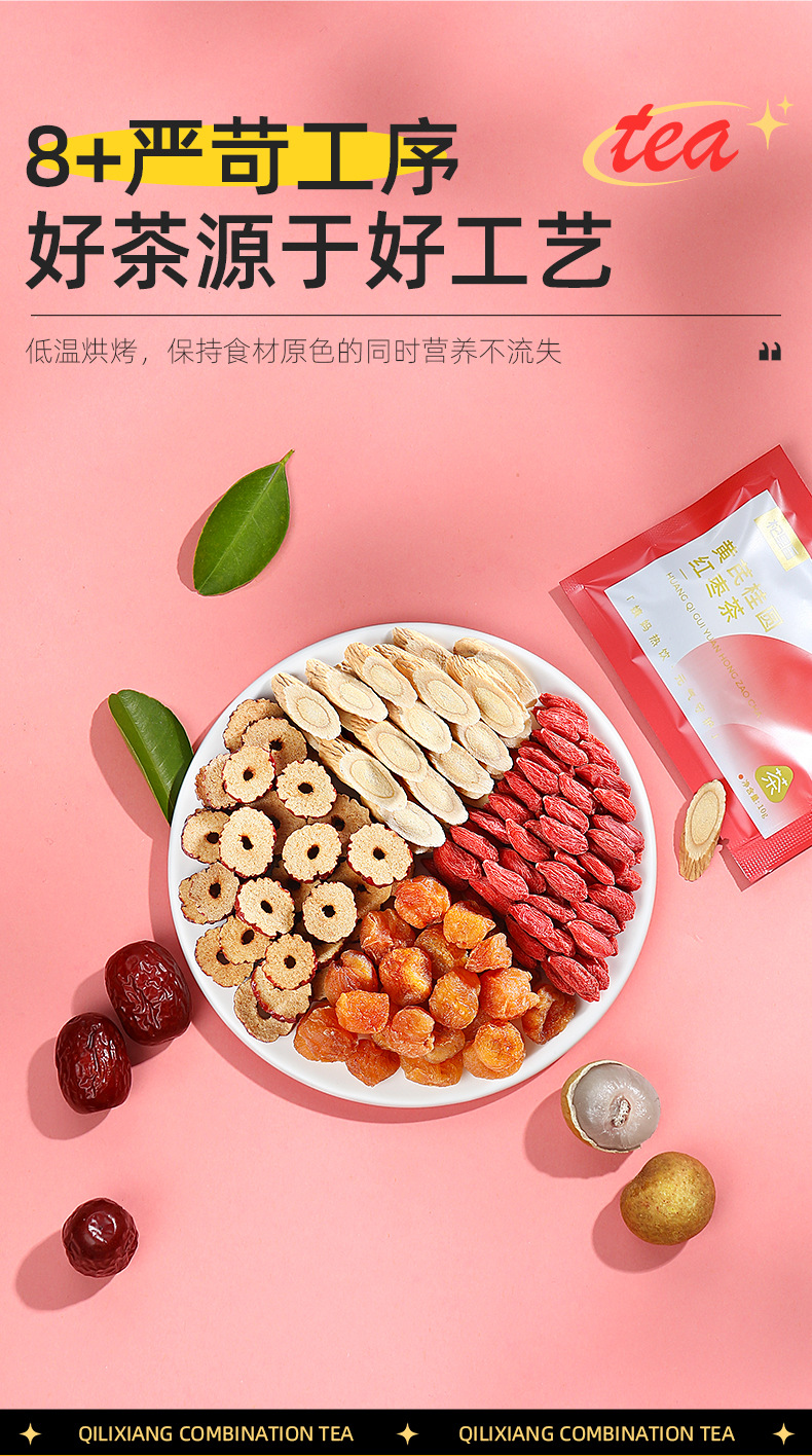 Huangqi Guiyuan Hongzao Tea 150g Box 15 Bags Herbal Blend with Goji Berry Longan and Red Date quality and texture