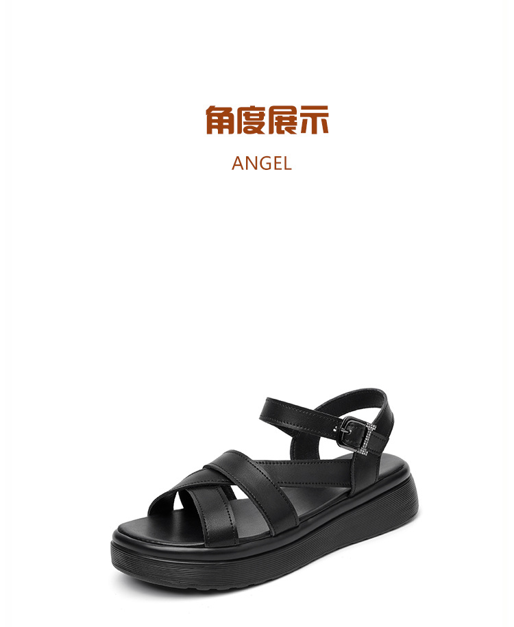 Dép sandal nữ quai ngang đế xốp mềm da thật phong cách La Mã — Màu đen chi tiết 26