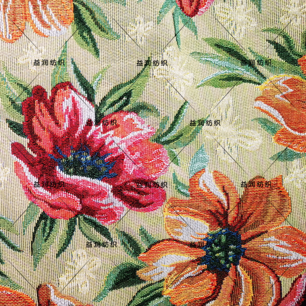 出口欧美高密度涤棉梭织精细大提花沙发装饰布面料