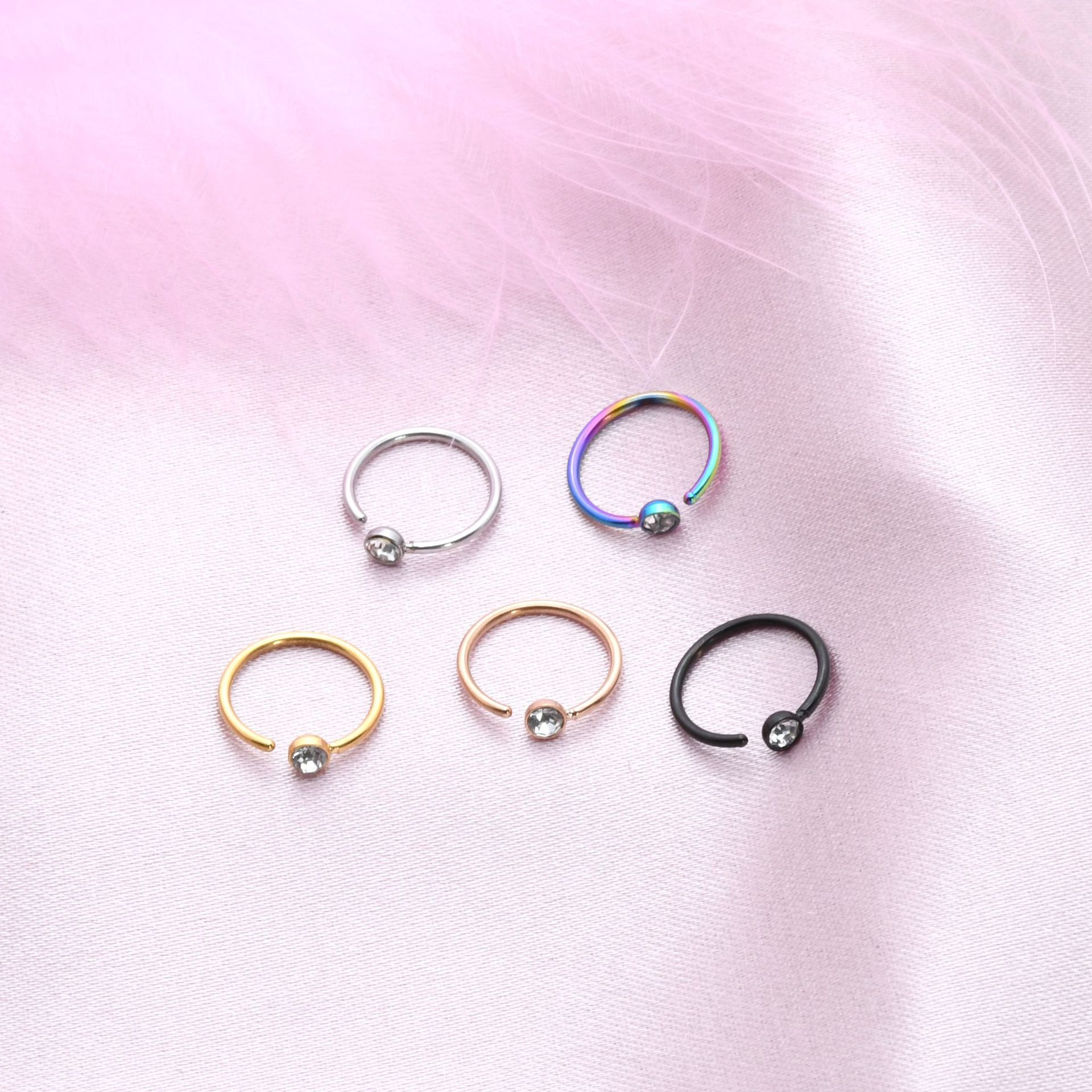 C-shaped stainless steel stud nose ring with rhinestones, cross-border popular in Europe and America, non-piercing nose ornament, tattoo piercing accessory
