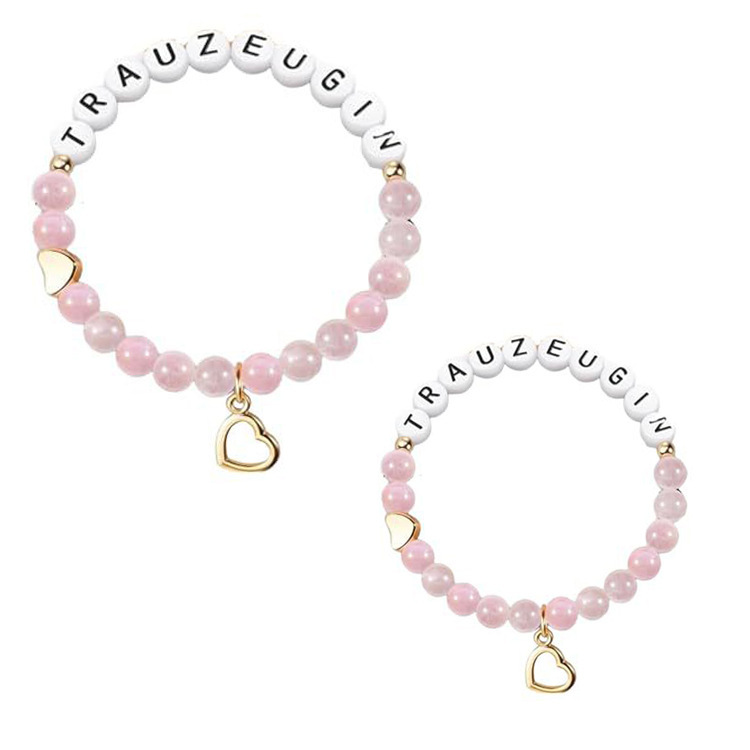Natural Stone Pink Beaded Braided Letter English Bracelet Bride Bridesmaid Gift Bracelet Love Pendant Bracelet