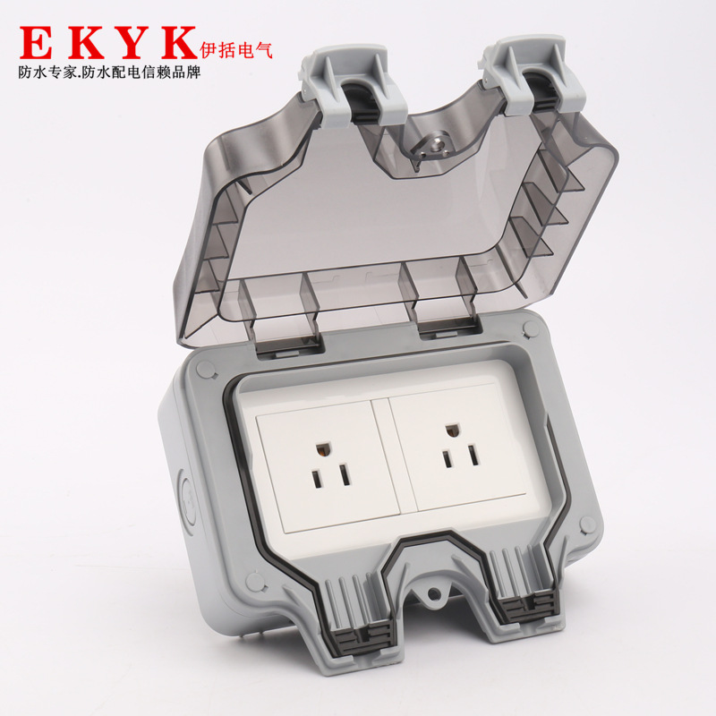 IP66戶外防水插座盒二位美式雙聯美規明裝防暴雨沙塵充電插排盒