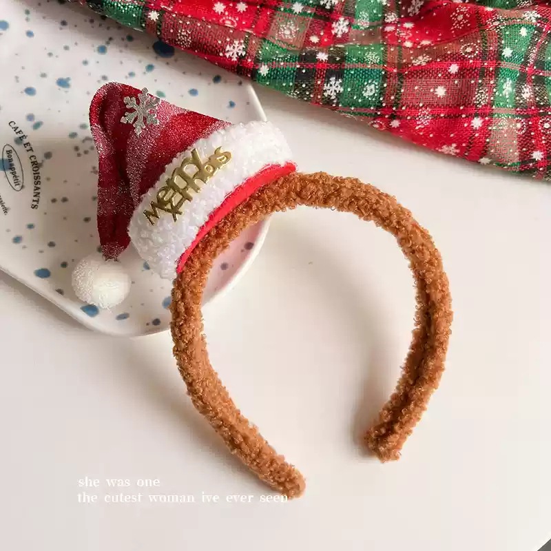 Cabeza de Navidad Duffy oso sombrero cuadrado aro de cabello dibujos animados rojos al por mayor vestido de Navidad peluche cabello Bundle