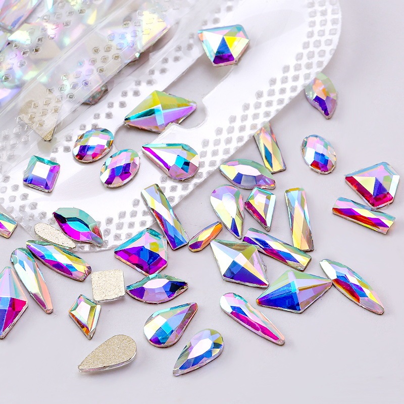 Amazon's Hot-Selling Electroplated Fantasy Colorful Flats-Bottomed Glass Special-Shaped Mixed Manicure Rhinestone DIY Jewelry 50 Pieces in a Pack