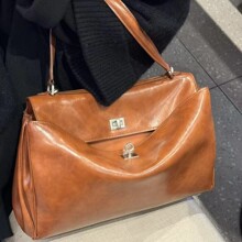 大容量松弛感Rodeo锁扣托特包复古油蜡牛皮中性风单肩斜跨机车包