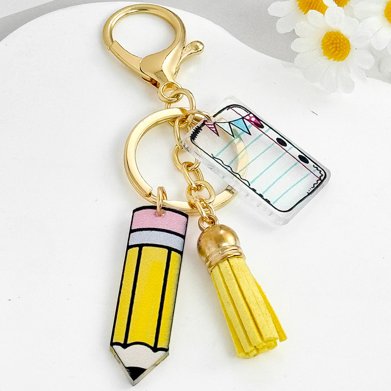 Teacher's Day Pencil Note Book Tassel Pendant Keychain