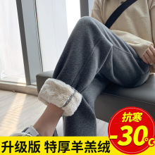 灰色羊羔绒加绒加厚运动裤子女冬季款高腰宽松束脚大码休闲哈伦裤