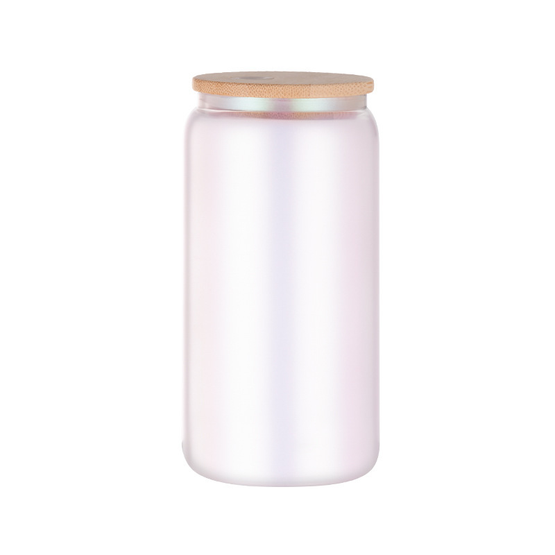 16oz comercio exterior gradiente de color de sublimación de vidrio electrochapado camaleón fluorescente arco iris pintura vidrio taza de agua taza de masón