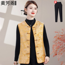 妈妈秋装马甲女新款洋气马夹中老年人春秋盘扣上衣中年人短款背心