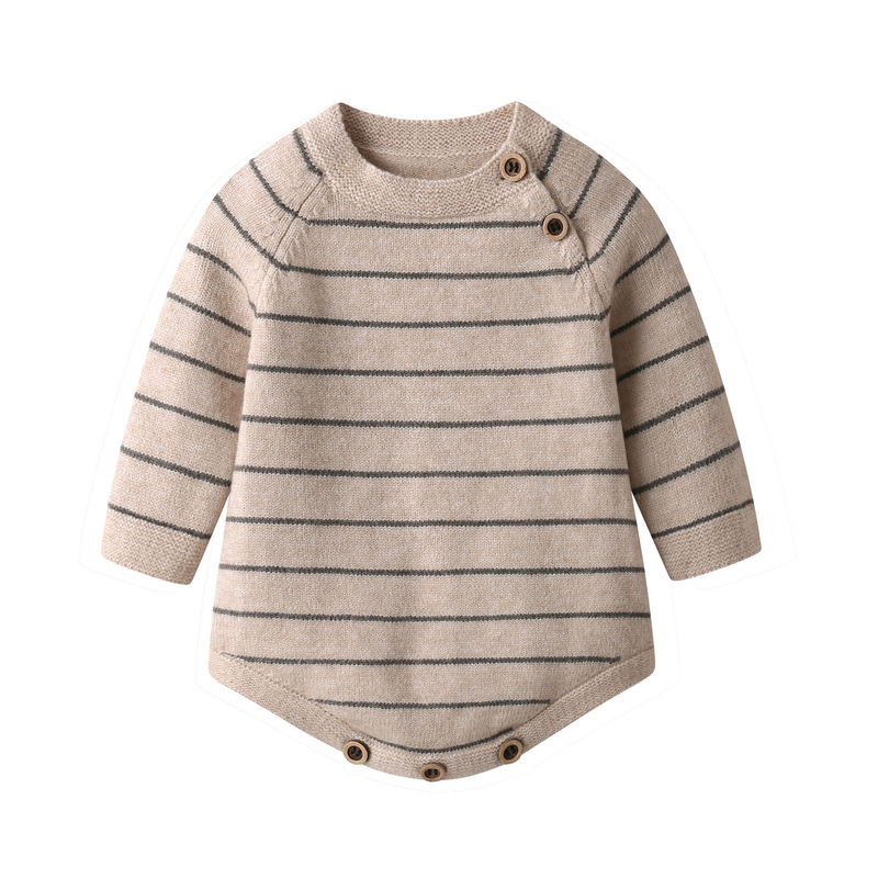 Ins Spring and Autumn New Korean Style Striped Baby Romper Long Sleeve Angora Knitted Crawling Suit Soft and Warm