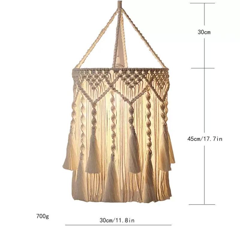 Creative and Simple Nordic Living Room Background Wall Fabric Tassel Cotton Thread Hand-Woven Bohemian Style Lampshade