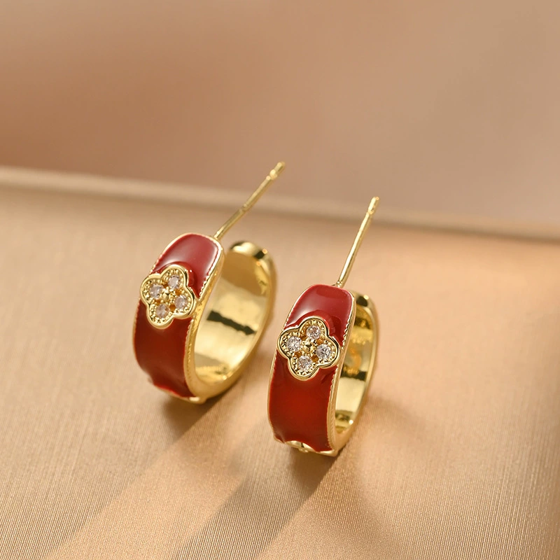 Демисезонные красные модные серьги, стиль light-luxury, assorted designs, лёгкая 3×3 см