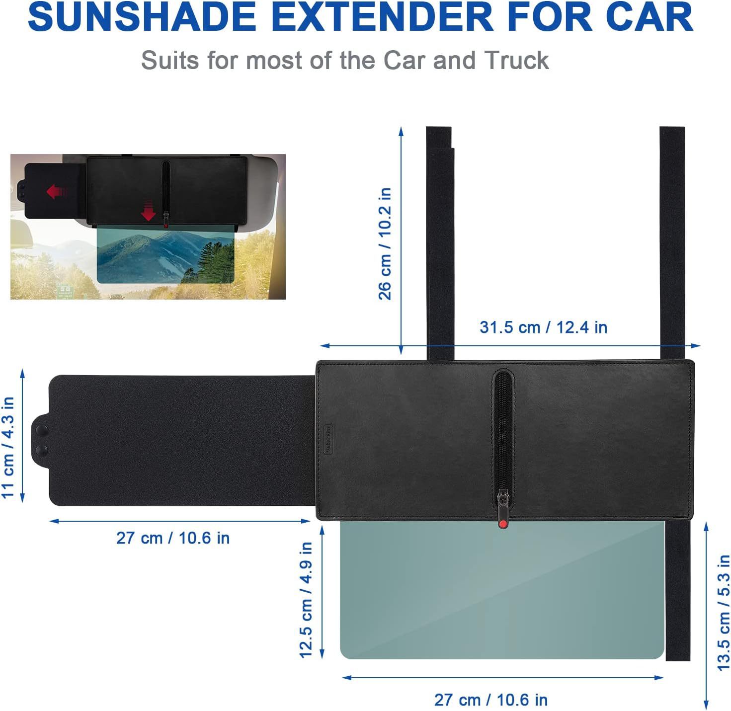 Car polarized sun visor with zipper, expandable polarized anti-glare shield, anti-glare three-sided sunshade panel