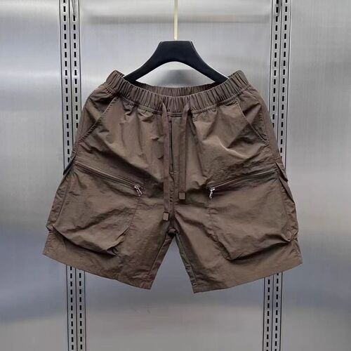Summer thin outdoor work shorts, men's loose casual quarter pants, quick-drying outer wear pockets, zipper breathable midpants