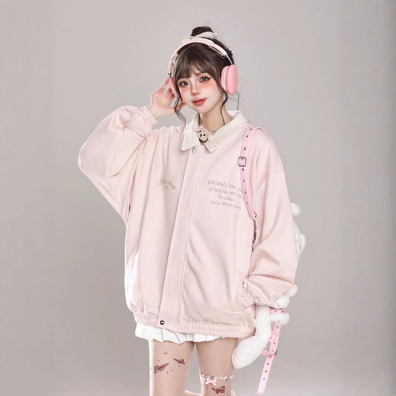 American Suede Baseball Jacket for Girls Spring & Fall 2025 New Korean Sweet Girl Wear Casual Loose Jacket