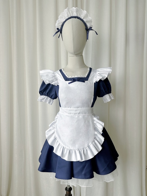 かわいい日系メイド服ロリータCOSエンジェルメイド超萌え犬ショートカフェ紺色メイドワンピース|undefined