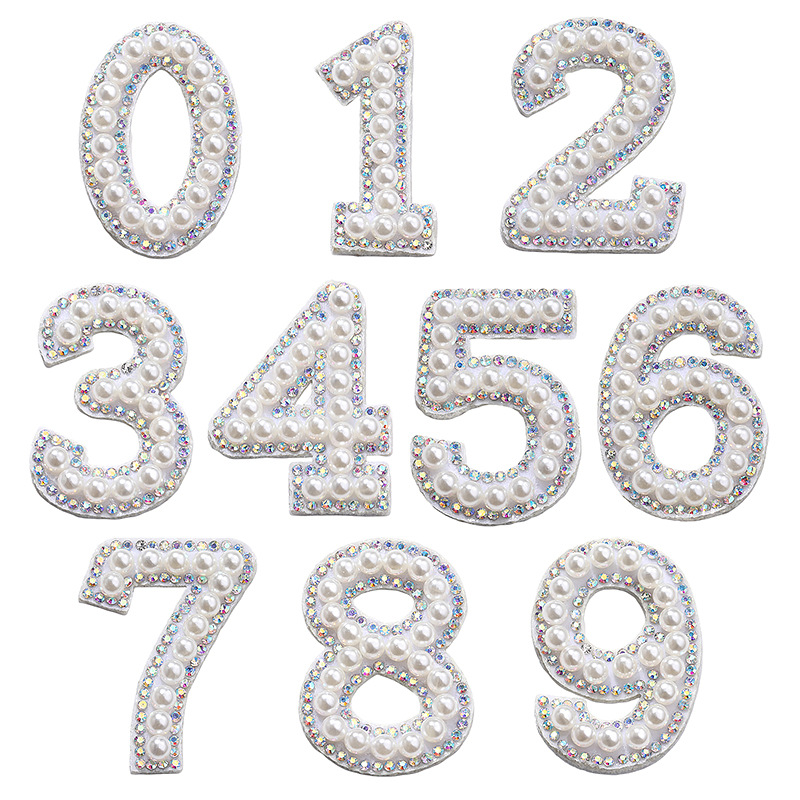 Rhinestone Numbers Hotfix 0-9 Pearl Ab Color Strap Hot Melt DIY Clothing Box Decoration Stickers Rhinestone Accessories