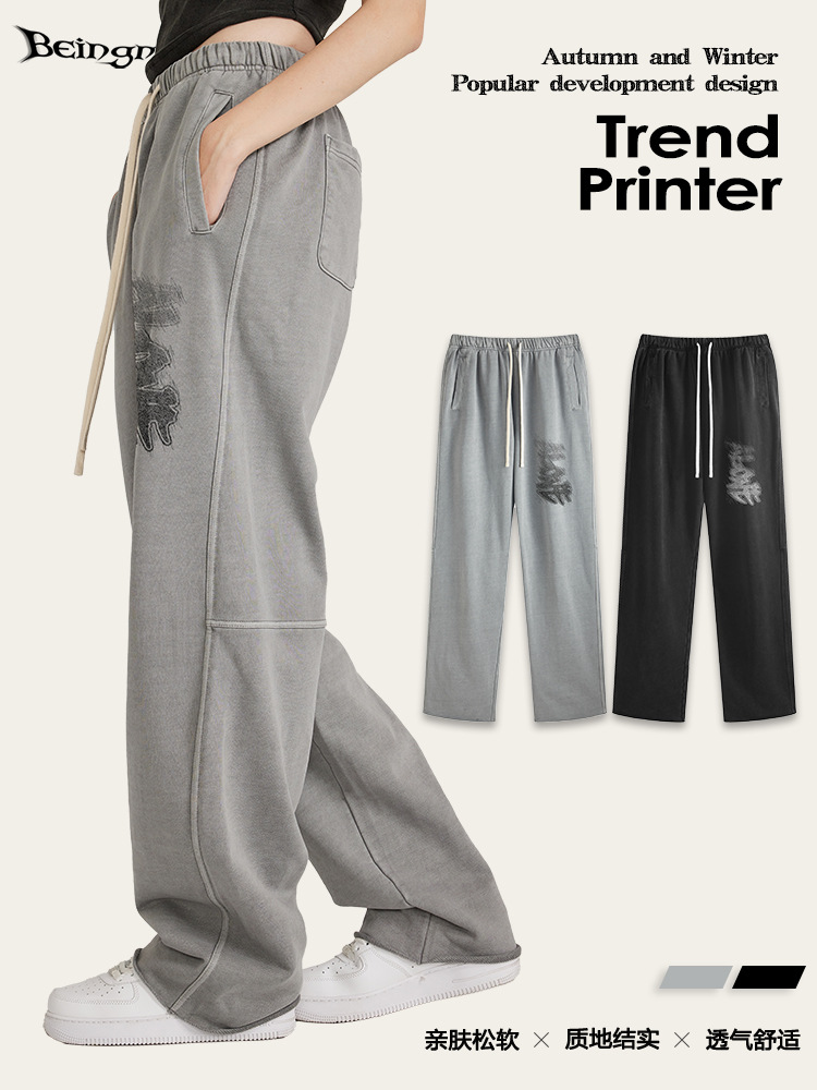 2025 otoño estilo americano estilo de moda moda estilo abstracto graffiti casual pantalones de piernas sueltos pantalones de calzado recto para hombre