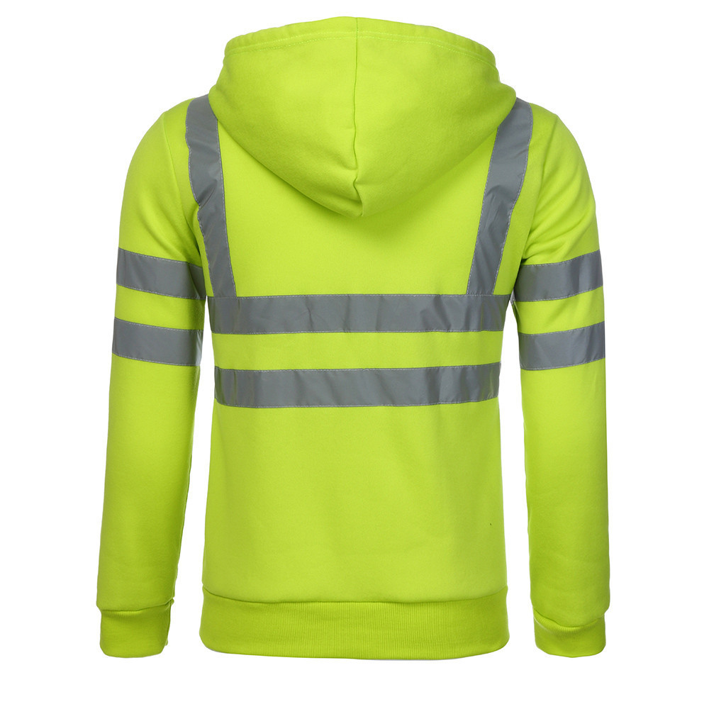 Men's Clothing reflective strip plus velvet sweatshirt outdoor sanitation work clothes zipper hooded color matching sweatshirt jacket_voghion.com