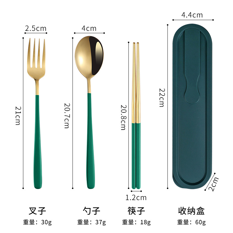 304 de acero inoxidable vajilla estilo coreano palillos conjunto de tres piezas traje portátil estudiante comedor al aire libre logotipo impreso