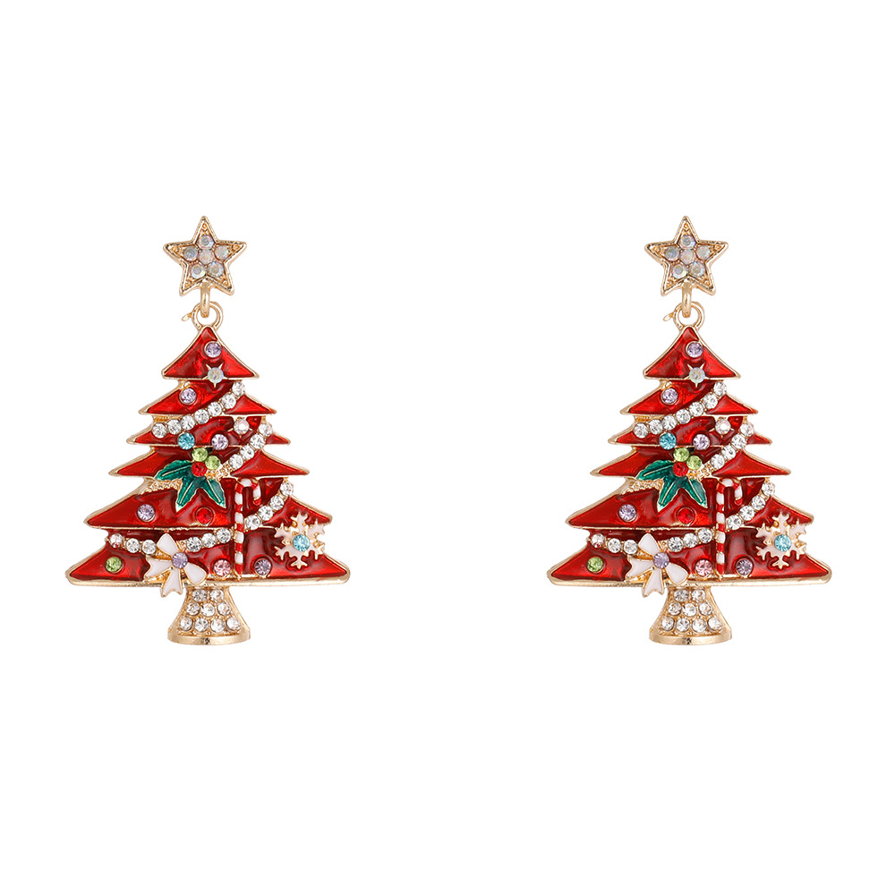 Christmas tree earrings for women niche design fashionable exquisite Christmas earrings alloy oil drop diamond high end earrings_voghion.com