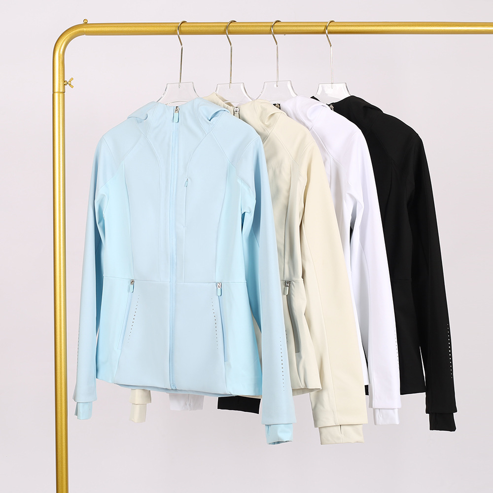 Luoluomu In-Stock Windproof Waterproof Fleece-Lined Hooded Slim-Fit Sports Jacket Softshell Slim-Fit Windbreaker Yoga