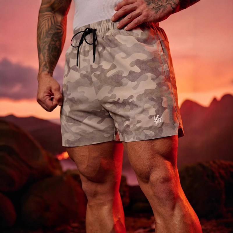 Youngla Men's Shorts Sports Fitness 2-in-1 Double Layer Shorts Outdoor Jogging Training Elastic Sports Pants