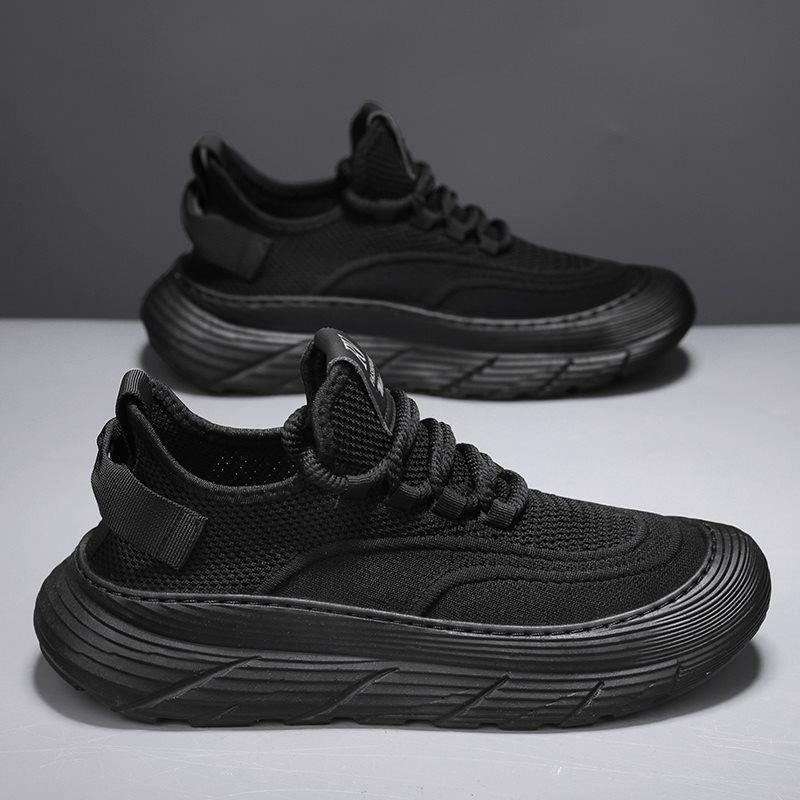 2025 New Summer Men's Shoes Thick-Soled Fly-Knit Breathable Mesh Shoes Men's Sports and Leisure Thin Lightweight Dad Shoes