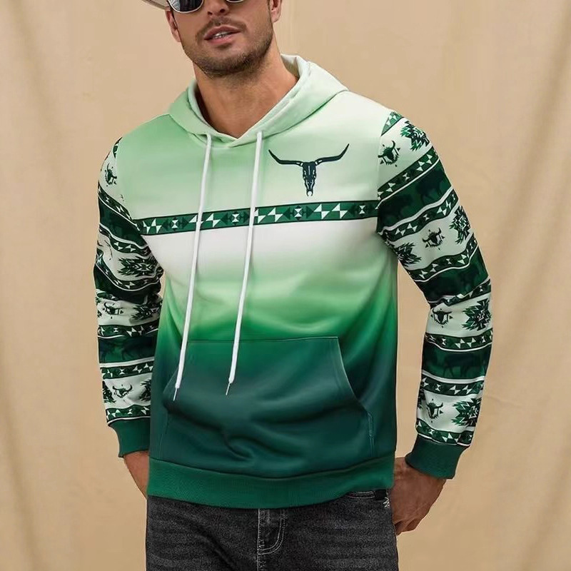 Aztec Western Retro Hoodie Cross-Border New European and American Fashion Printed Autum Casual Hooded Sweatshirt for Men