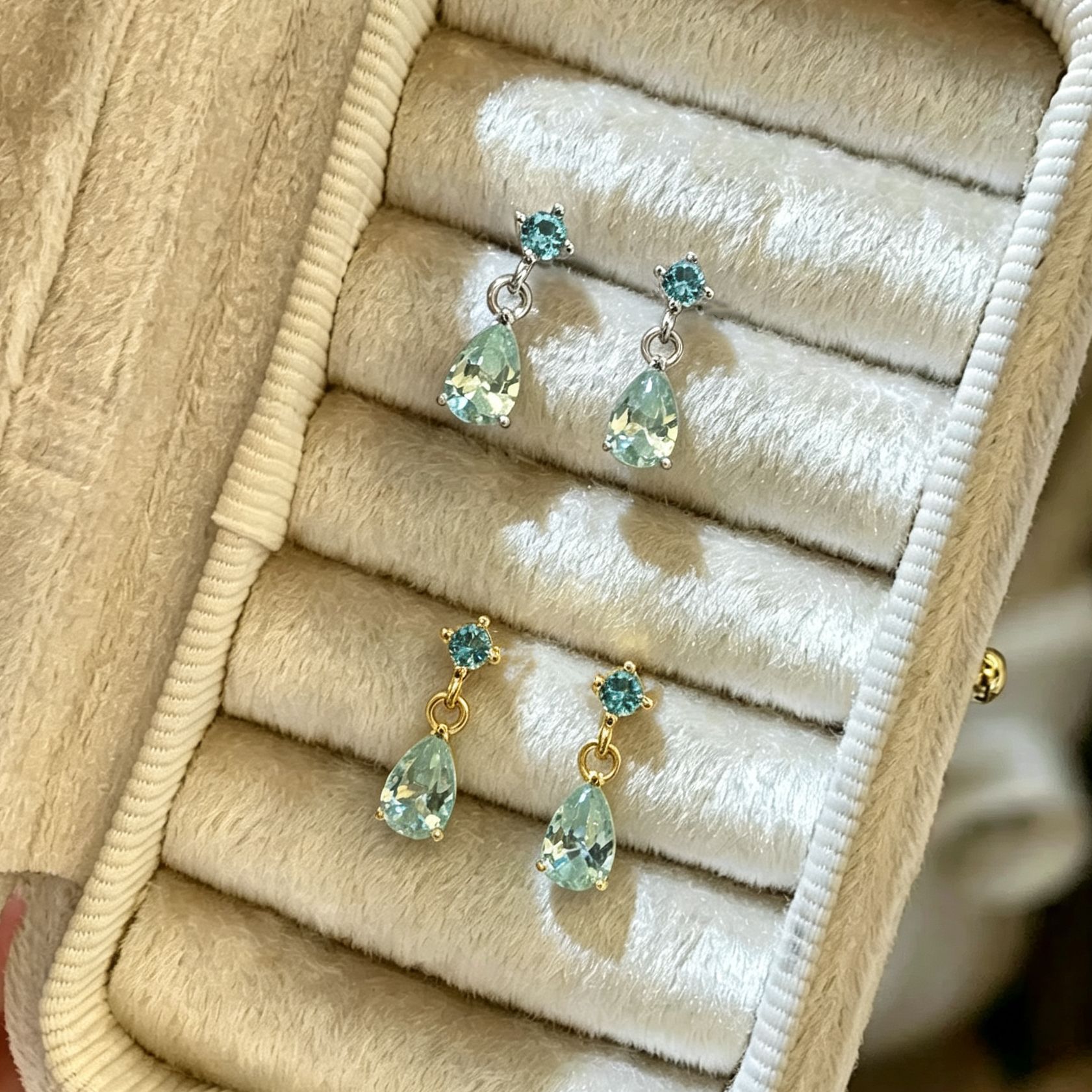 帕绿薄荷绿水滴锆石耳骨钉十字架医用钛钢耳圈耳钉直针耳圈耳饰