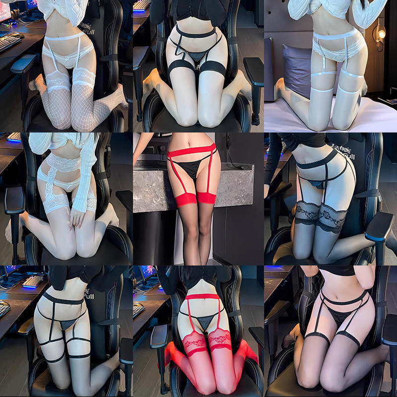 Lace Suspender Fishnet Stockings for Women, Over-The-Knee Socks, Sexy Ultra-Thin Fishnet Stockings, Red-Edged Black Silk Contrasting Color Stockings, Long Tube Socks