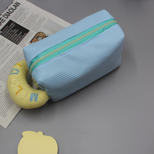 New waffle cosmetic bag ins simple student large capacity pencil bag ladies wrist bag storage belt