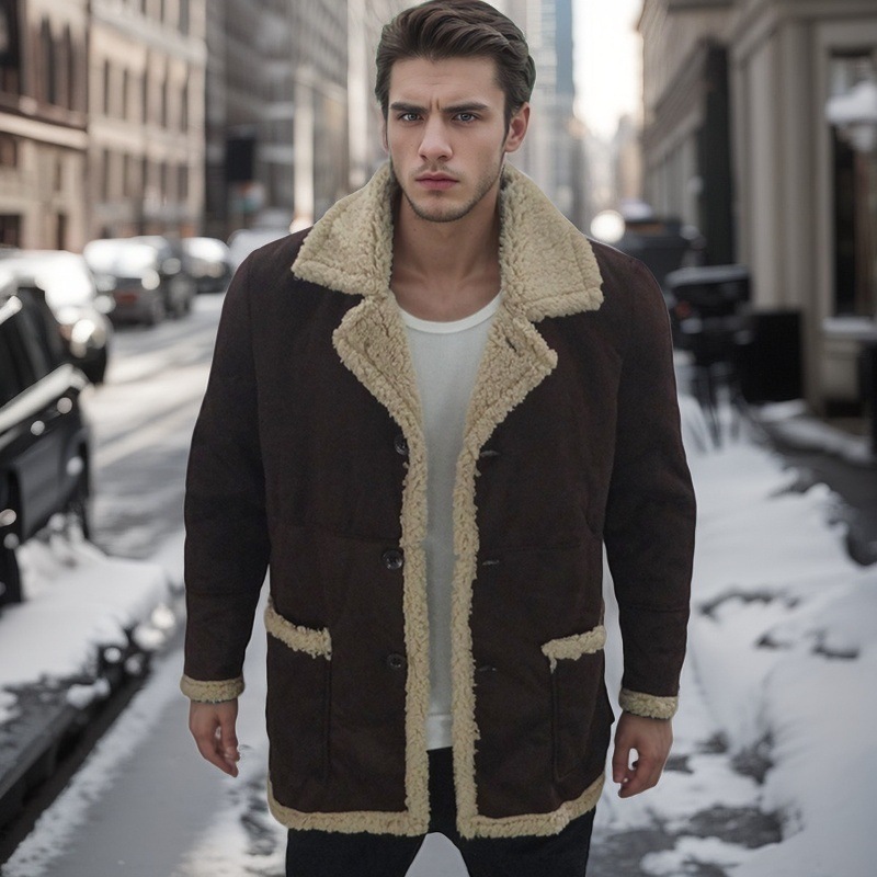 Manteau en fourrure simple pour homme, veste épaisse en polaire de cuir, explosion d'automne/hiver 2024_voghion.com