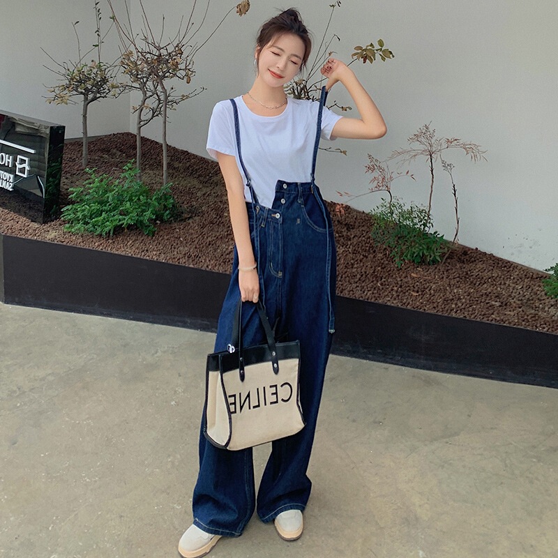 Real Shot of Cross-Border Summer Trendy Denim Overalls for Women, Thin Korean-Style Straight-Leg Slimming Jumpsuit Wide-Leg Pants Set Real Shot of Cross-Border Summer Trendy Denim Overalls for Women, Thin Korean-Style Straight-Leg Slimming Jumpsuit Wide-Leg Pants Set