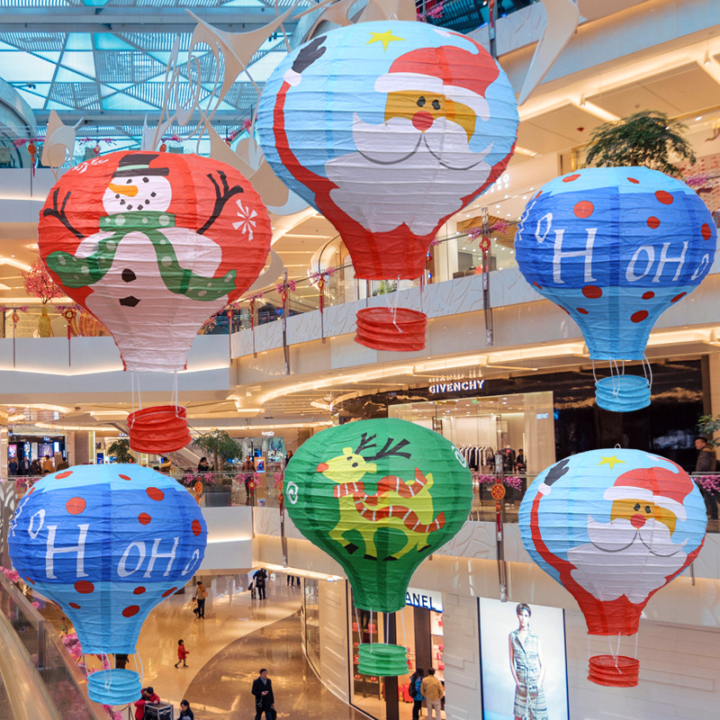 Nuevas decoraciones navideñas transfronterizas, decoraciones de escenas, adornos de árboles de Navidad, disfraces de ancianos, adornos de globos aerostáticos navideños