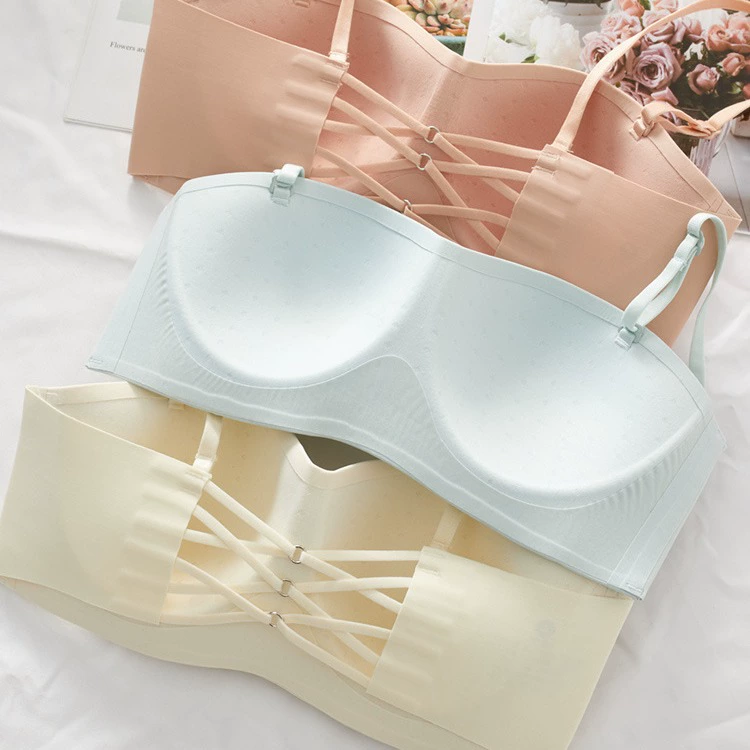 Underwear, push up bra, thin straps, supporting glossy wireless bra, bra top, strapless