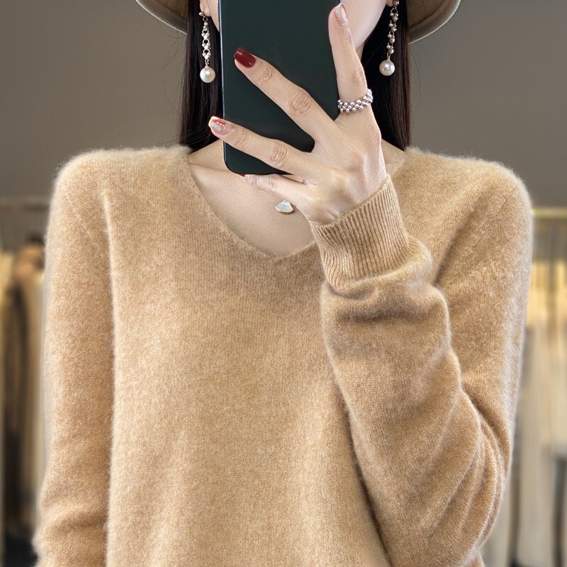 New 100% Pure Wool Women's Knitwear, Half Turtleneck Pullover, Loose Base Layer, Warm, Soft, Pure Color Sweater