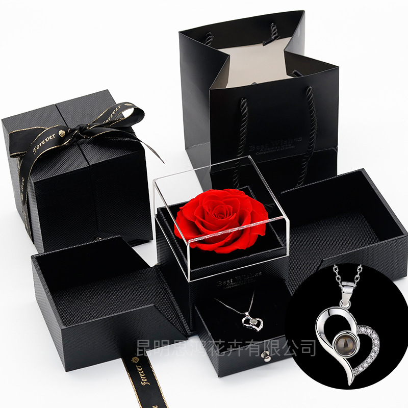 Caja de regalo de joyería con luz, rosa de flor real eterna, para el Día de San Valentín y el Día de la Madre, venta al por mayor transfronteriza de Amazon.