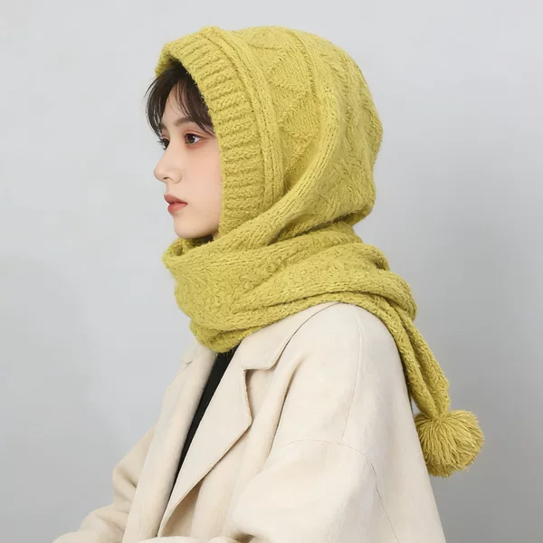 Balaclava Korean Style Hat and Scarf Combo for Women, Winter Warm Ear-Protecting Knitted Hat with Triangle Scarf and Shawl for Women