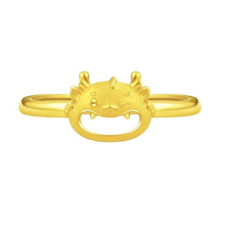 Bague du zodiaque de l'année du dragon d'or du Vietnam, anneau ouvert de dessin animé, douze années du zodiaque, année du zodiaque, bague de bouche de dragon assortie_voghion.com