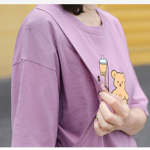 Summer new postpartum short nursing clothes can be worn outside to prevent exposure, loose half-sleeved, fashionable hot mom nursing clothes for women in summer