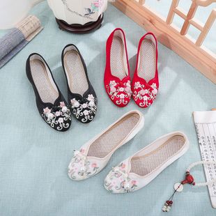 Lanhuai New Embroidered Shoes Women's Beijing Cloth Shoes Low Heel Chinese Style Cheongsam Single-layer Shoes Vintage Pointed Shoes