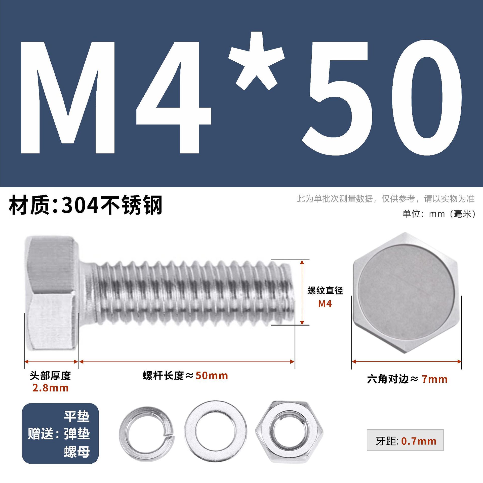 304 acero inoxidable tuerca perno hexagonal conjunto de accesorios de almohadilla de resorte M3M4M5M6M12 image 36