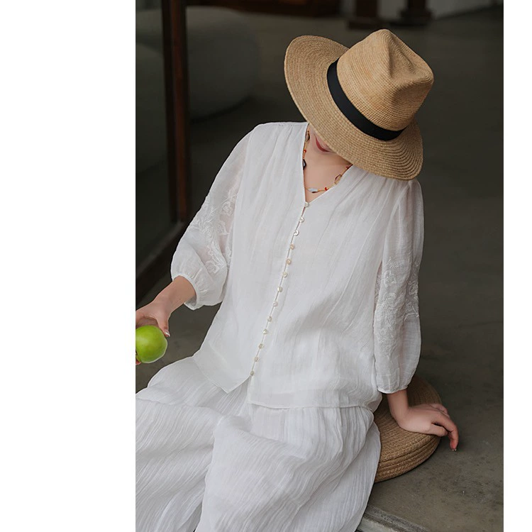 2024 весна и лето новый рами с крученой широкой вышивкой Повседневный кардиган